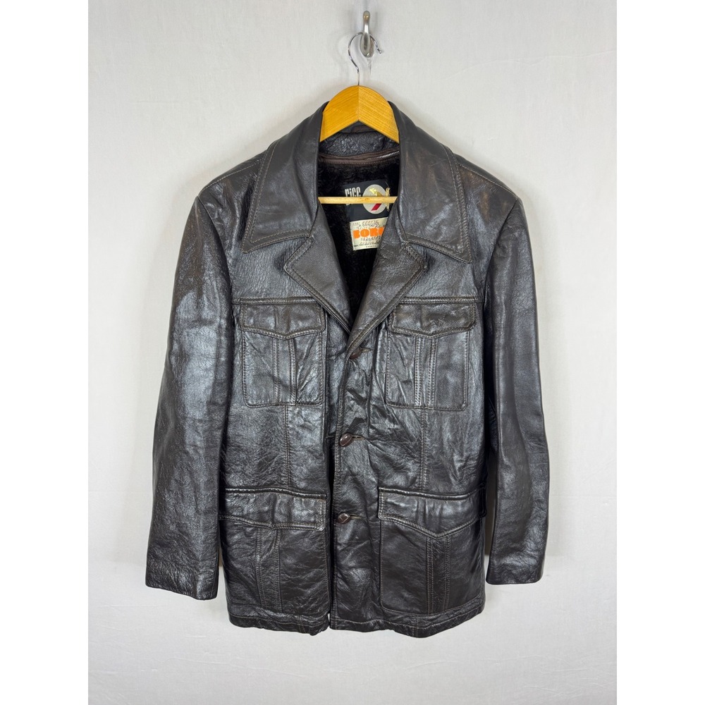 Vintage Rice Sportswear Brown Cabretta Leather Borg Lined Field Jacket Mens M
